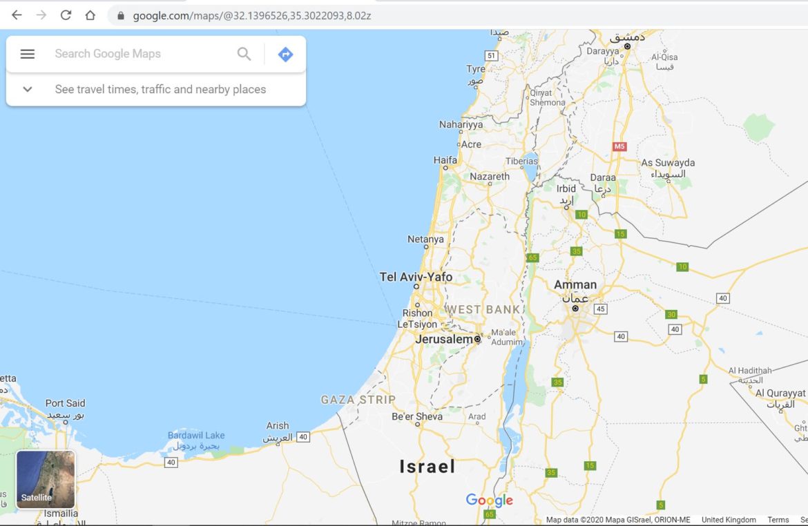 Palestine gone from google maps
