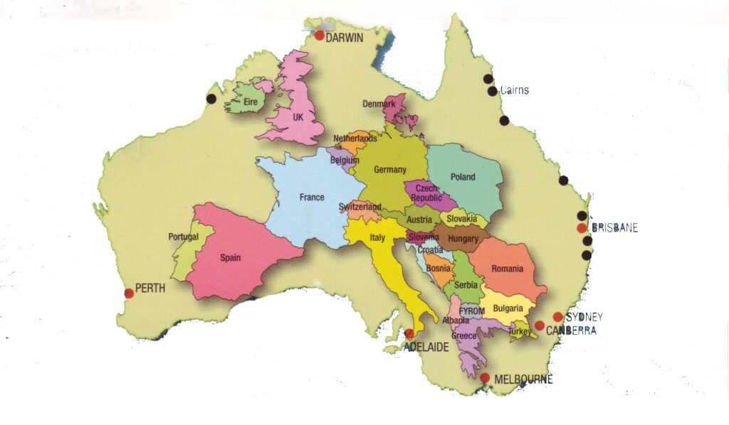 Australia bigger than Europe