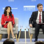 Amal Clooney and Jeremy Hunt at the Global Conference for Media Freedom in London, 2019